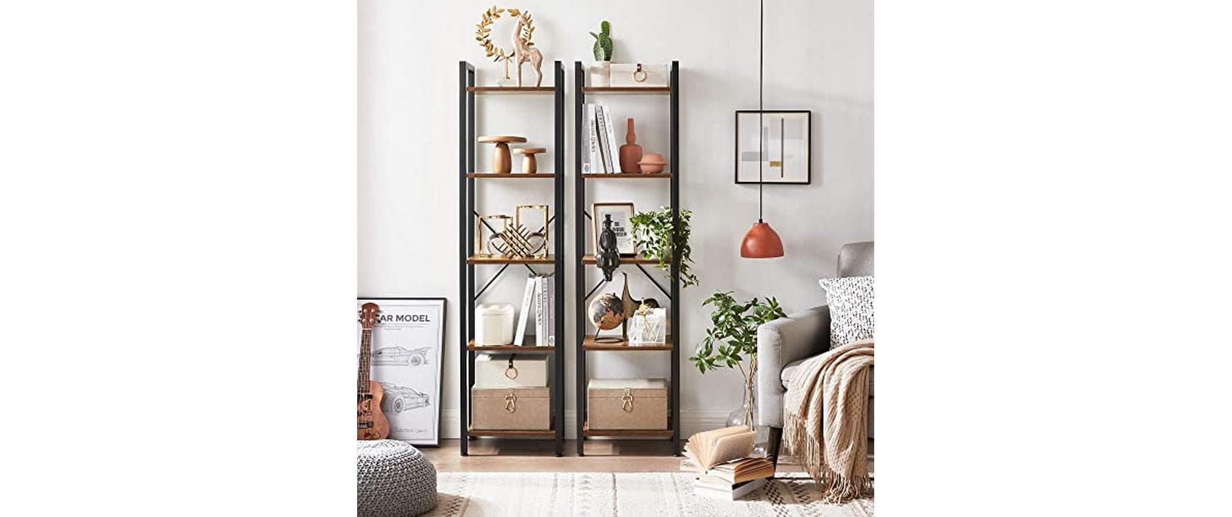 Regal mit 5 Ebenen 40 x 30 x 146 cm, Braun/SchwarzBücherregal
