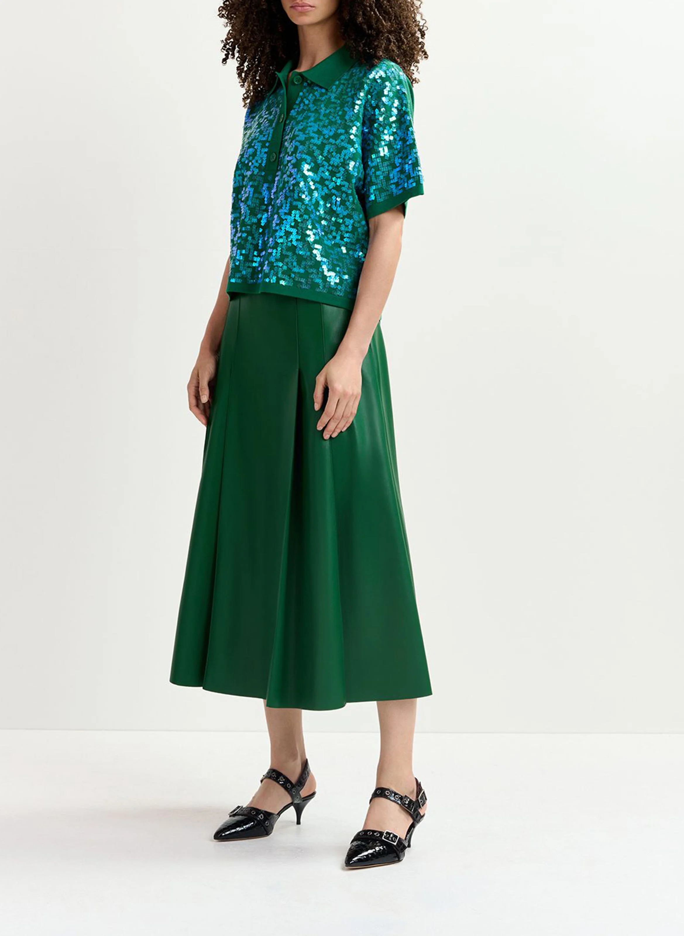 GLITZ - Top col polo à sequins | Vert
