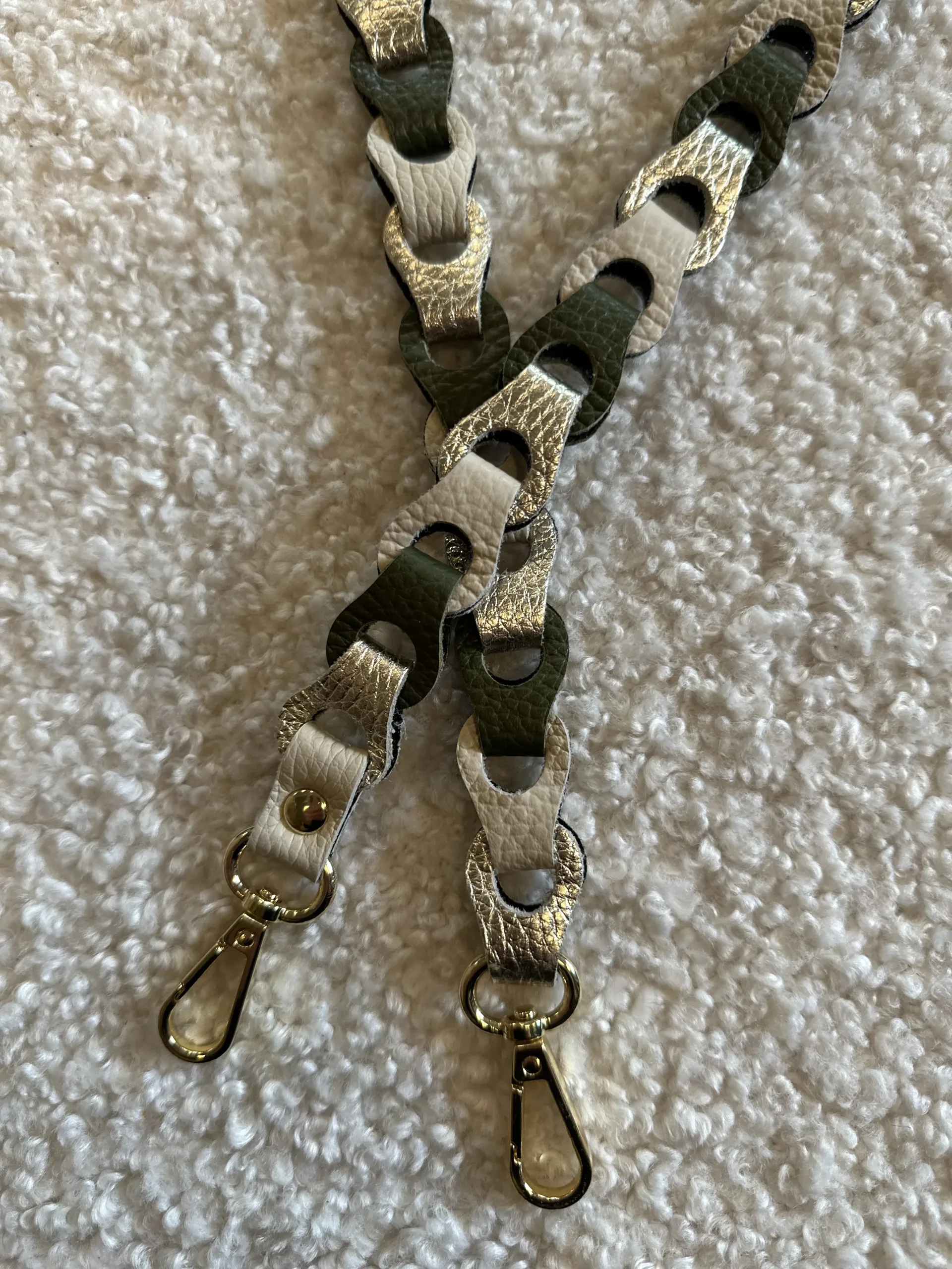Bag Strap - Smal Groen/Ecru/Zilver - Goud