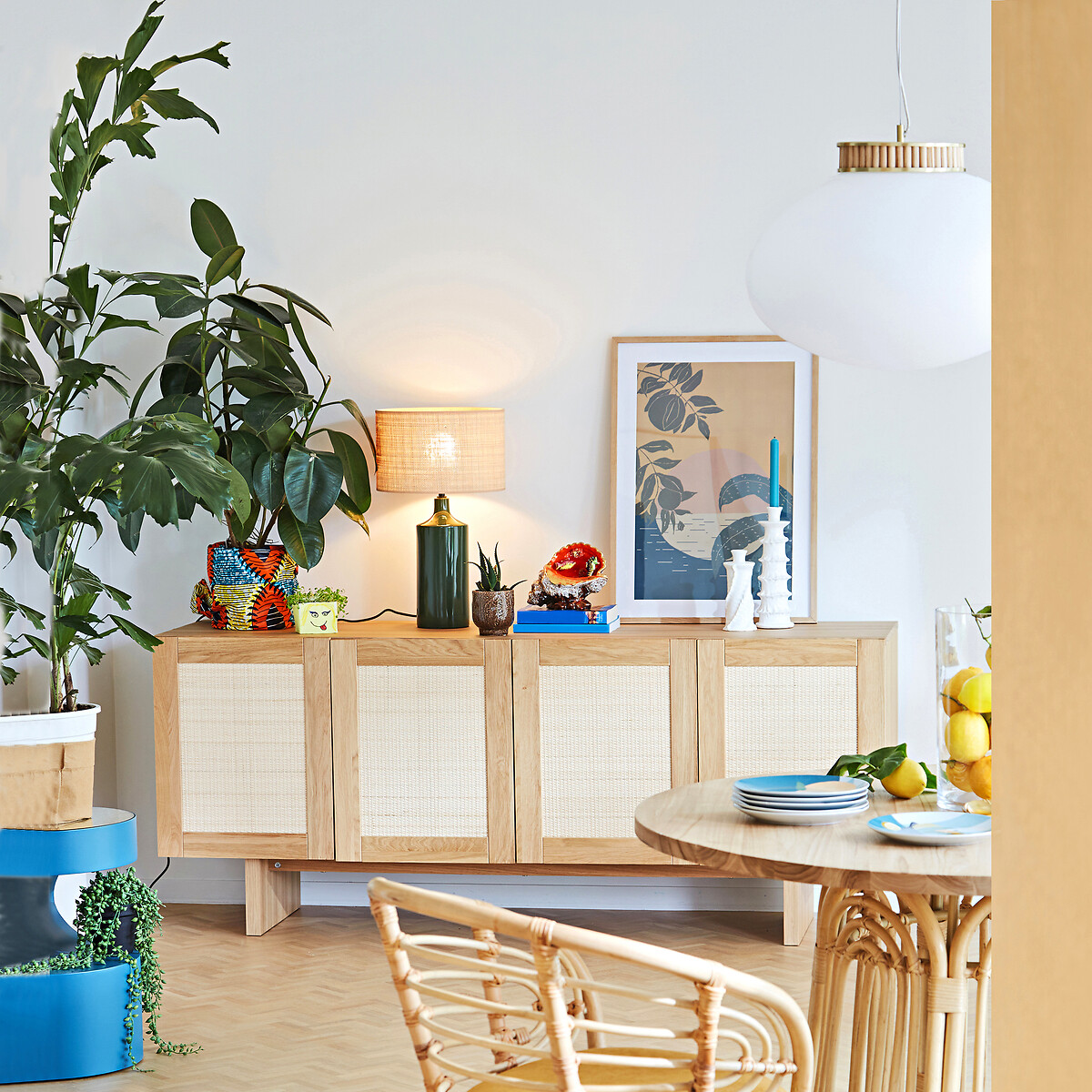 LA REDOUTE INTERIEURS<br>Candeeiro de mesa em cerâmica e ráfia, Rabano