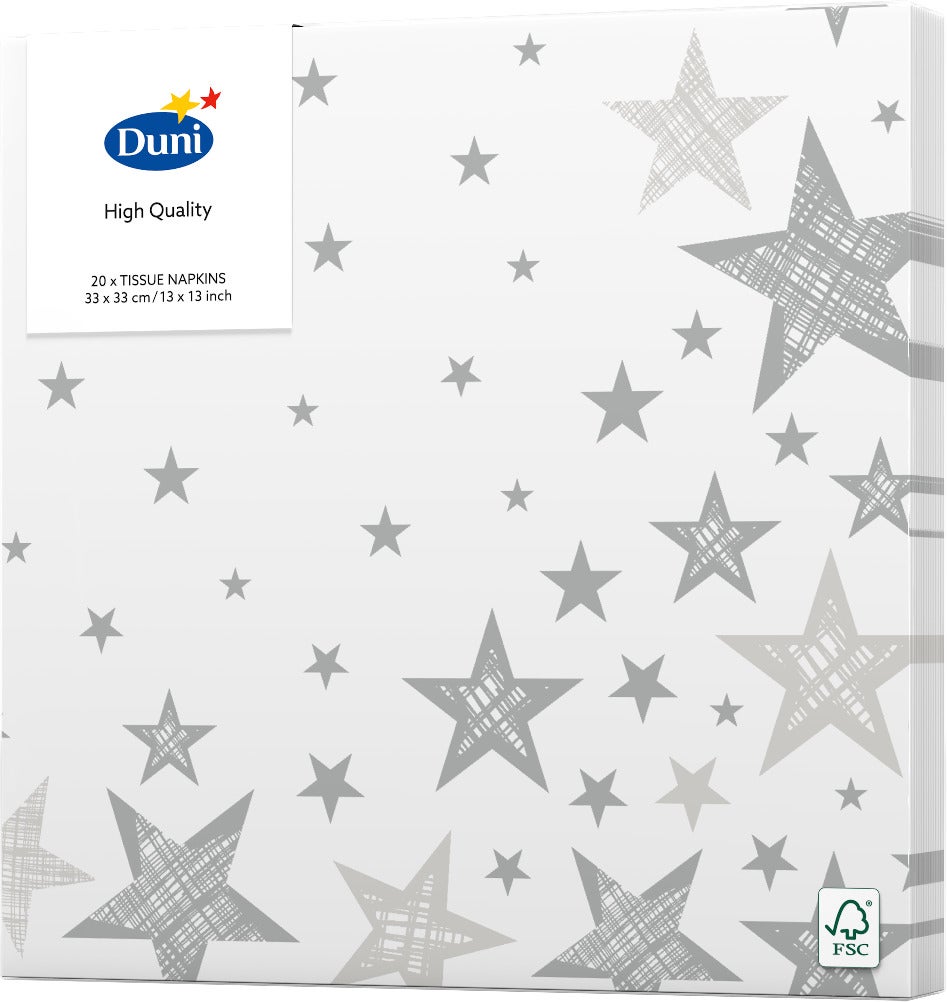 Duni servetten Shining Star wit / grijs 33 x 33 cm 20 stuks