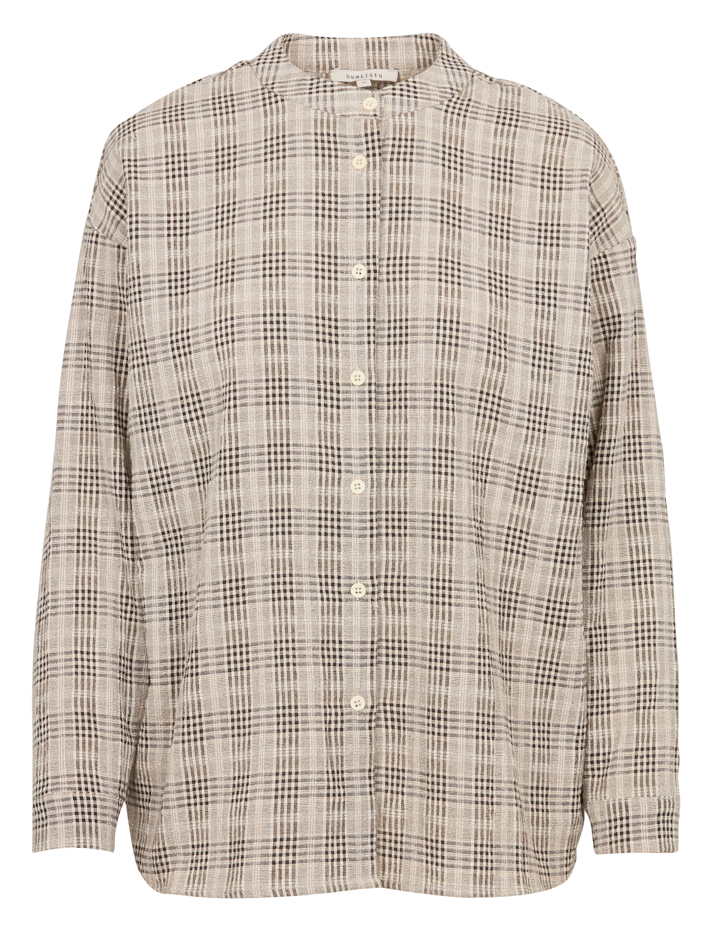 Chemise col mao à carreaux en coton| Gris