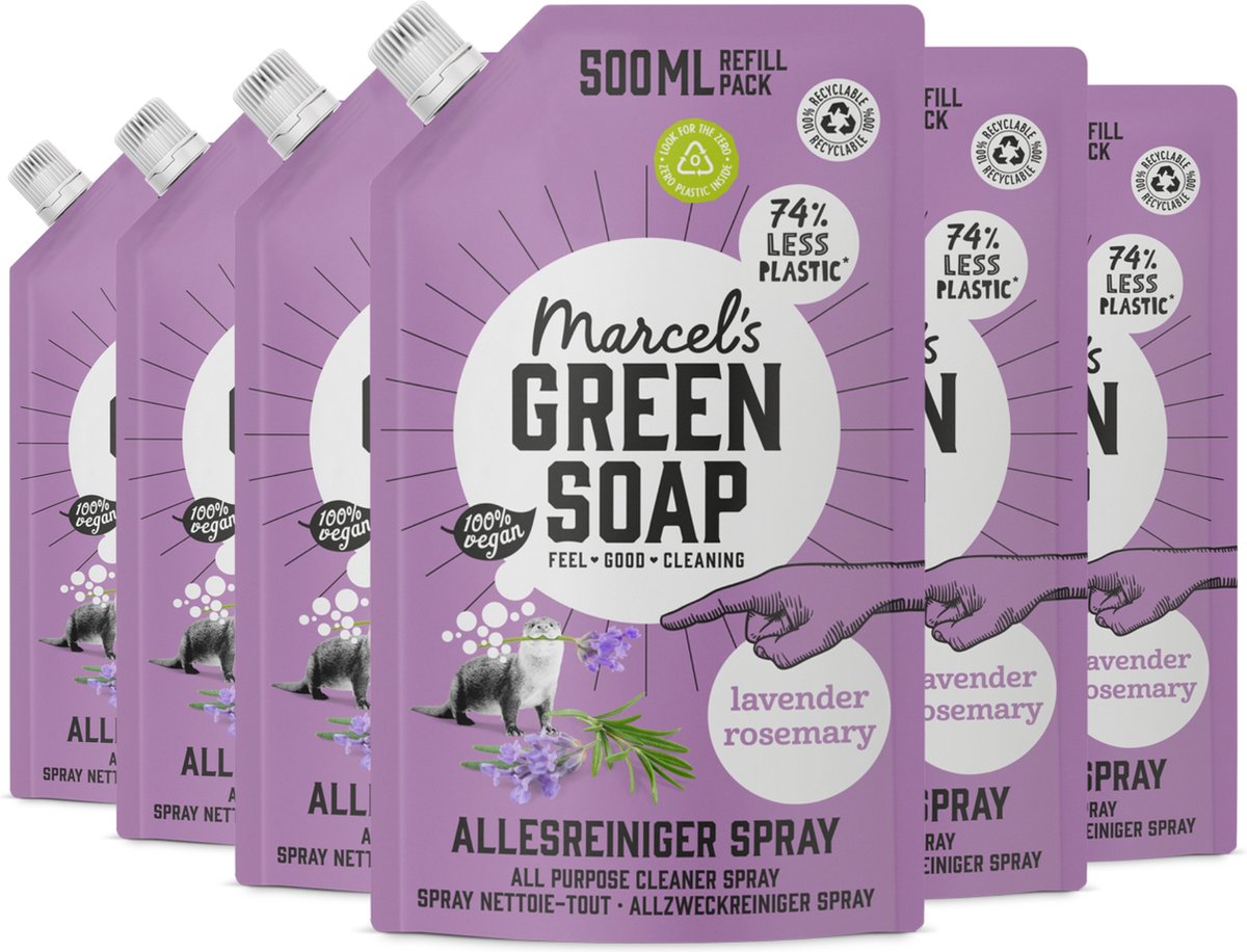 6x Marcel’s Green Soap Allesreiniger Spray Navulling Lavendel & Rozemarijn (500 ml)