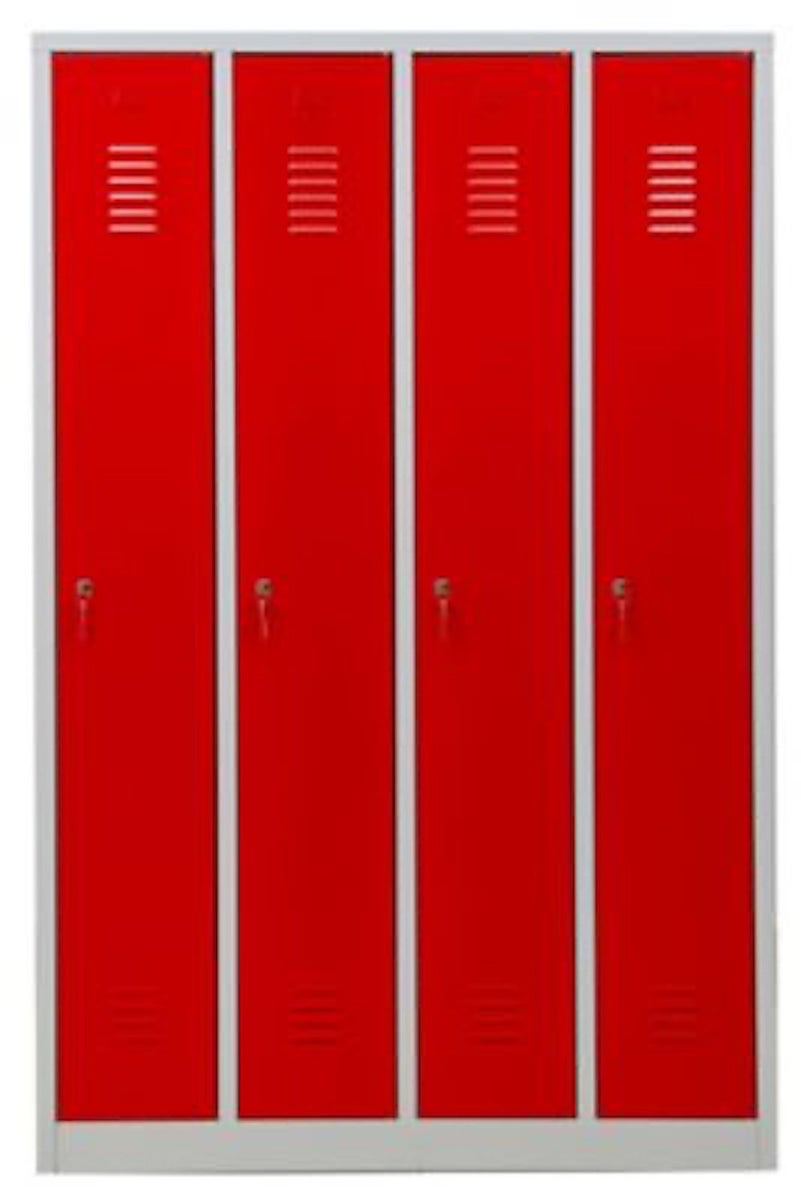 PROREGAL Garderobekast Camel 4 Compartimenten HxBxD 180 x 117 x 50 cm Cilinderslot Grijs-Rood