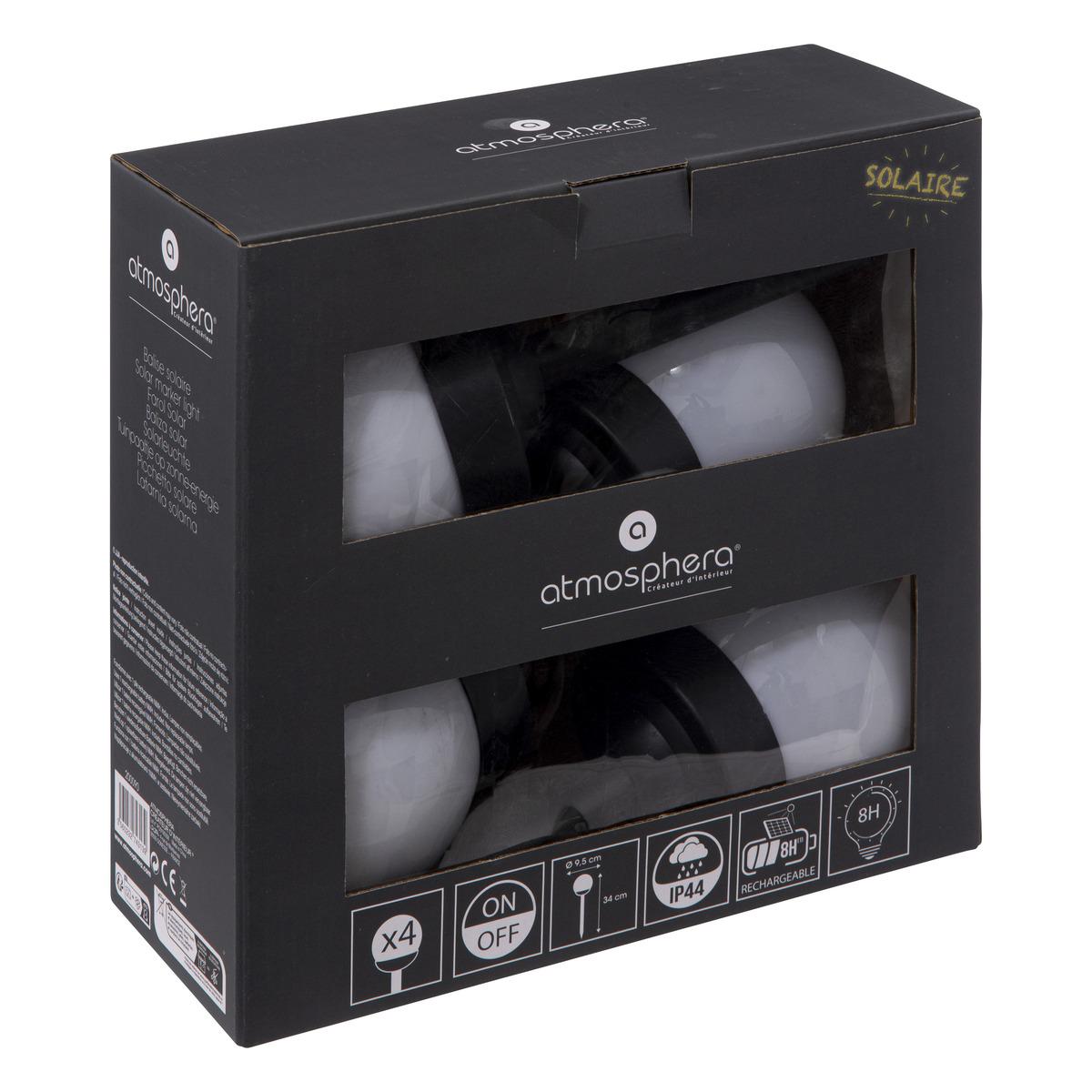 SET 4 BALISES SOLAIRES LUMIERE BLANCHE H.34CM