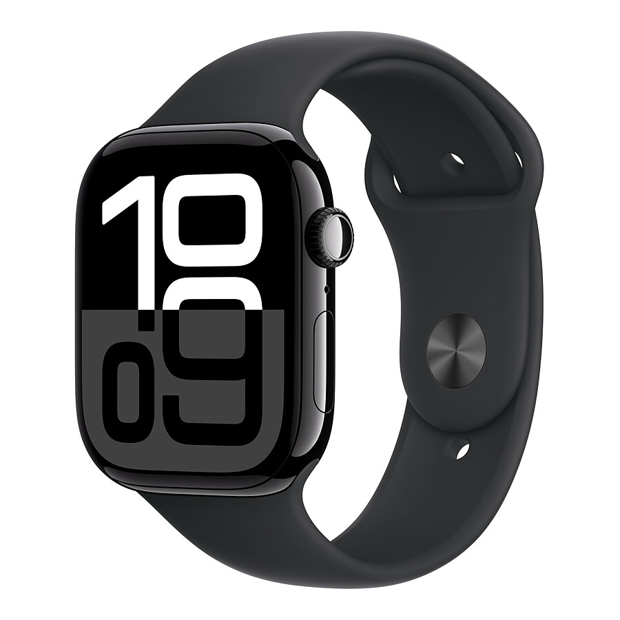 Apple Watch Series 10 GPS - Aluminium Noir - Bracelet Sport Noir - 46 mm - Taille S/M