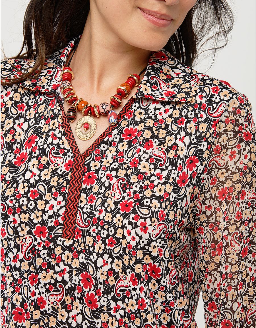 Blouse fleurie rouge