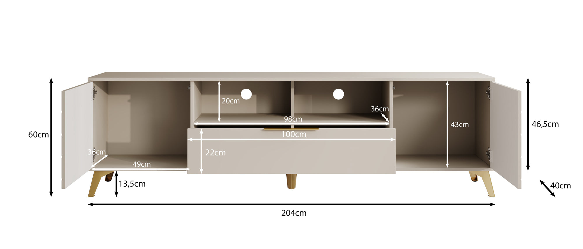 Xiano - TV-Meubel met 2 deuren - Beige - 204x40x60 cm