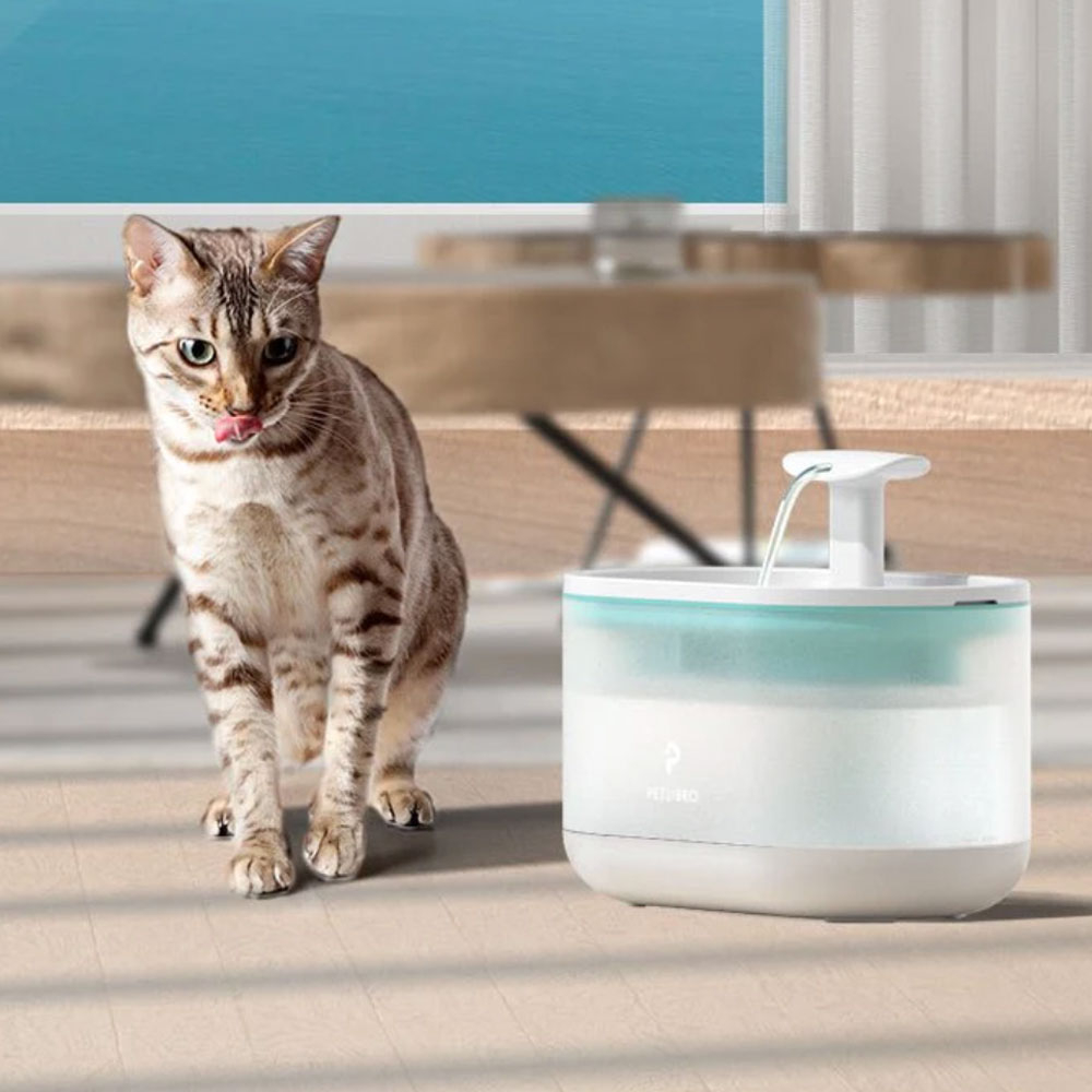 (2.1L) Capsule Water Fountain Katzen Trinkbrunnen Hunde Wasserspender (PLWF002) - Weiss / Blau
