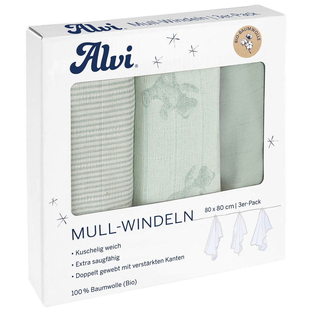 AlviAlvi   3er Set BIO Mullwindeln Teddy