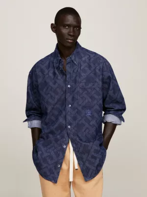 Camisa jeans clássica Crest TH Monogram para ambos os sexos