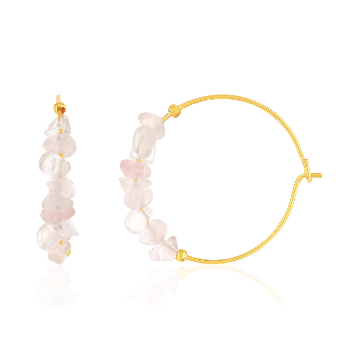 Créoles plaqué or jaune quartz rose 25 mm.
