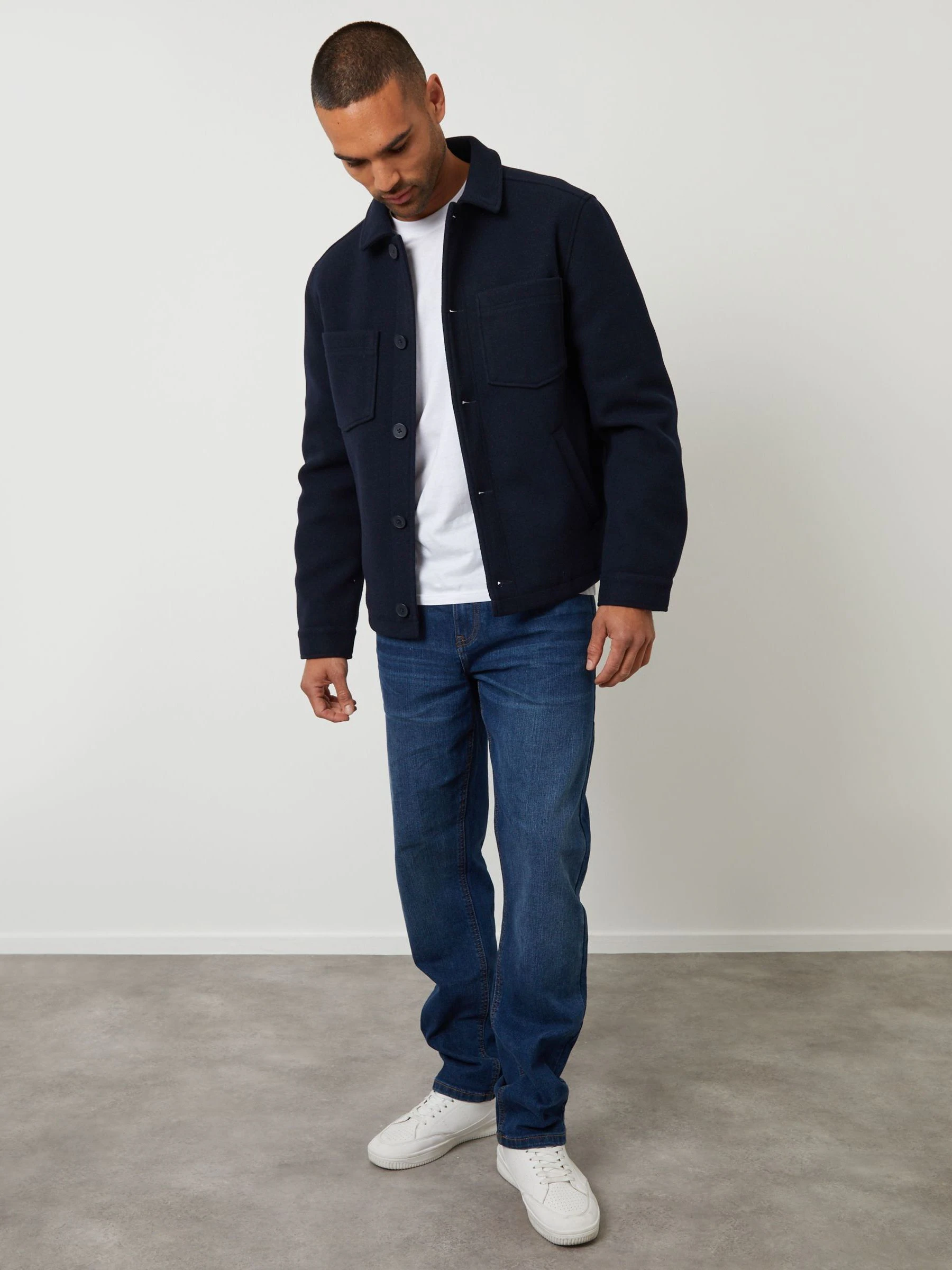 Marineblauw - Threadbare - Gewatteerd shacket met knopen van imitatie wol
