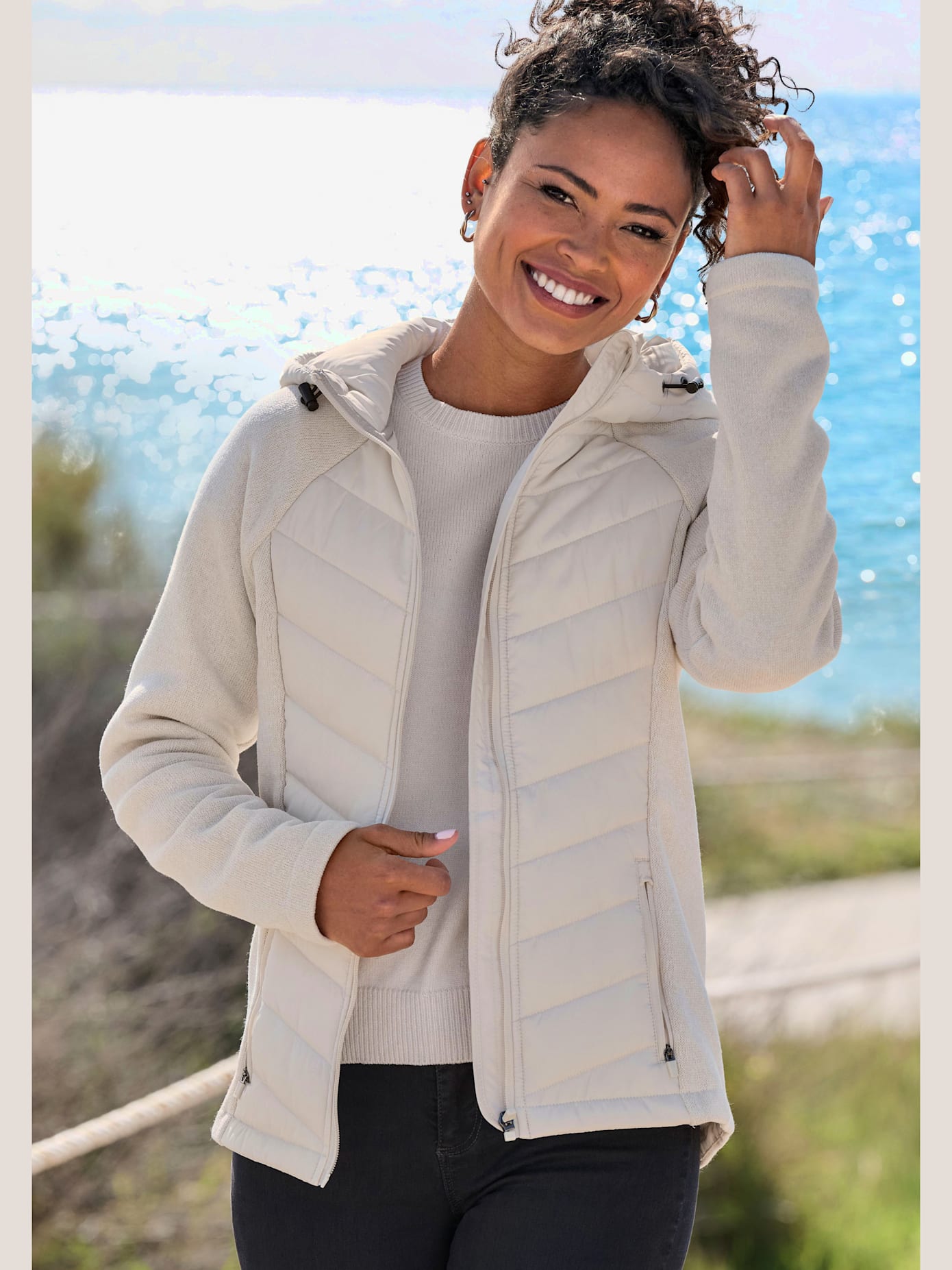 Doudoune veste matelassée en tricot polaire doux aux manches