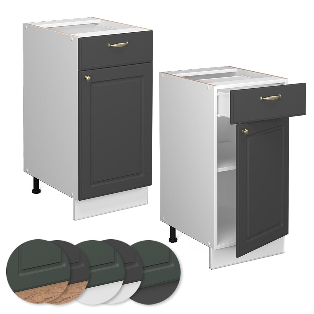 Vicco Schubunterschrank Küchenschrank Küchenmöbel Fame-Line Weiß Anthrazit-Gold Landhaus 40 cm Küche Einbauküche Drehtür Schublade Einlegeboden Blende Küchenzeile