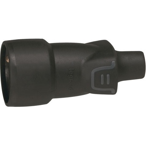 Fiche caoutchouc avec terre 16 A - femelle - sortie droite - IP 44 -noir