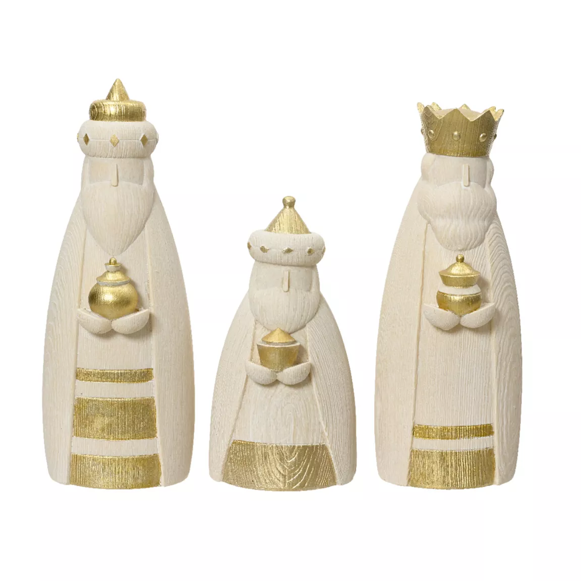 Les 3 Rois Mages (Hauteur 21,5 cm) Nuit Sainte Blanc et or