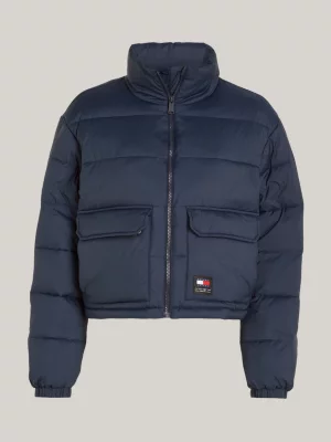 Jaqueta puffer relaxada com logo nas costas
