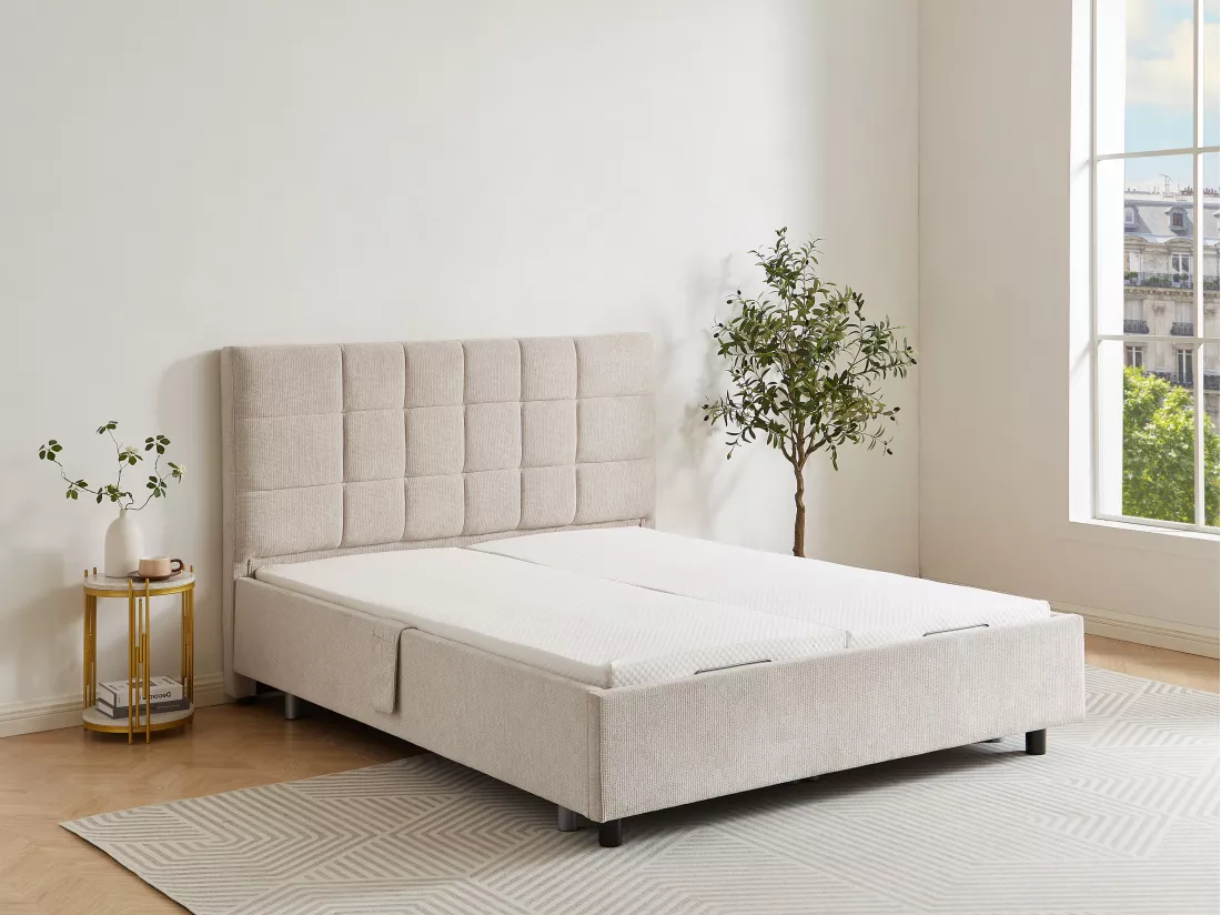 Sommier électrique de relaxation déco 2x65 plots - 2 x 80 x 200 cm - Tissu - Beige - PITUS de YSMÉE