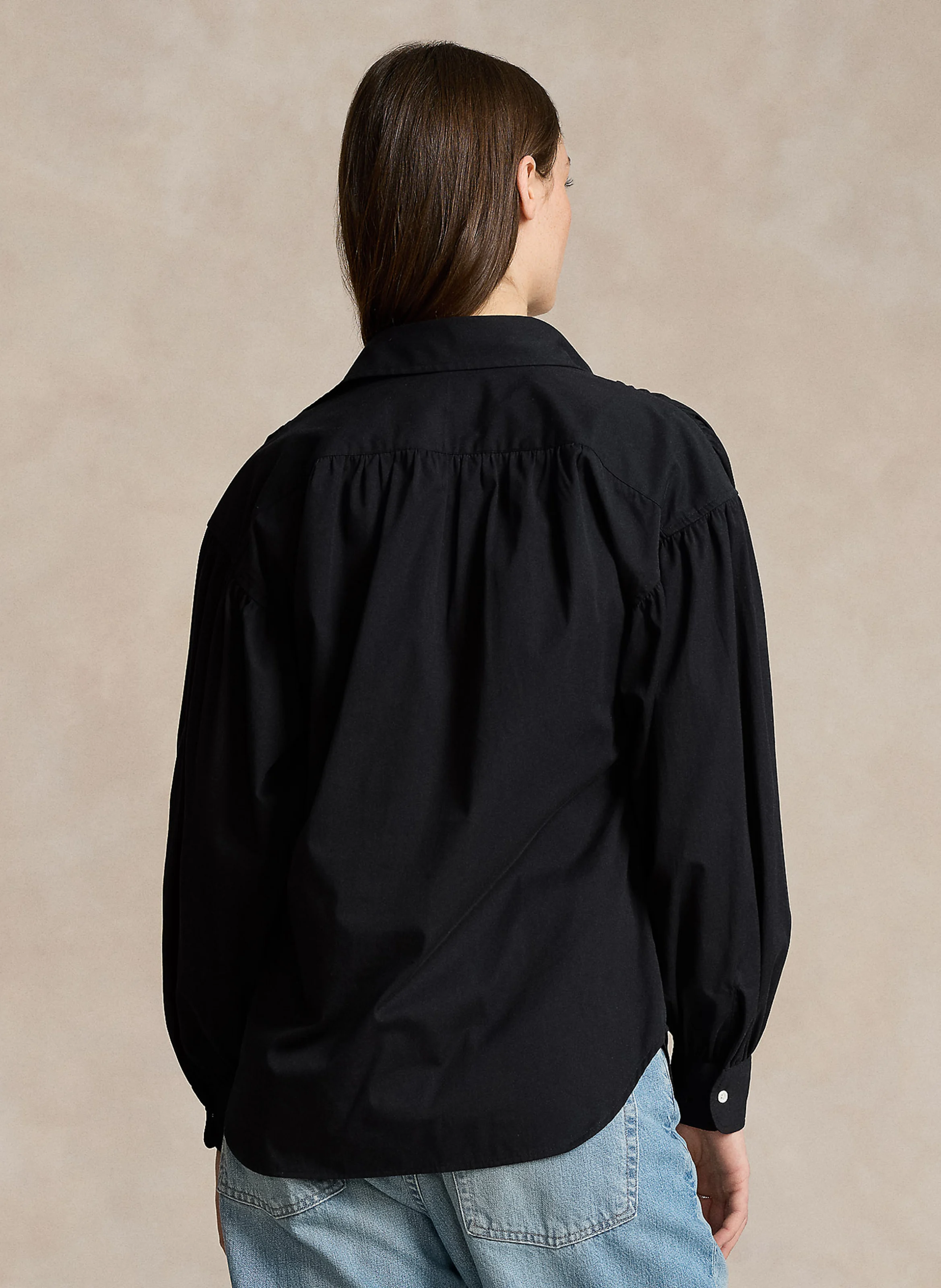 Chemise droite col classique en coton | Noir