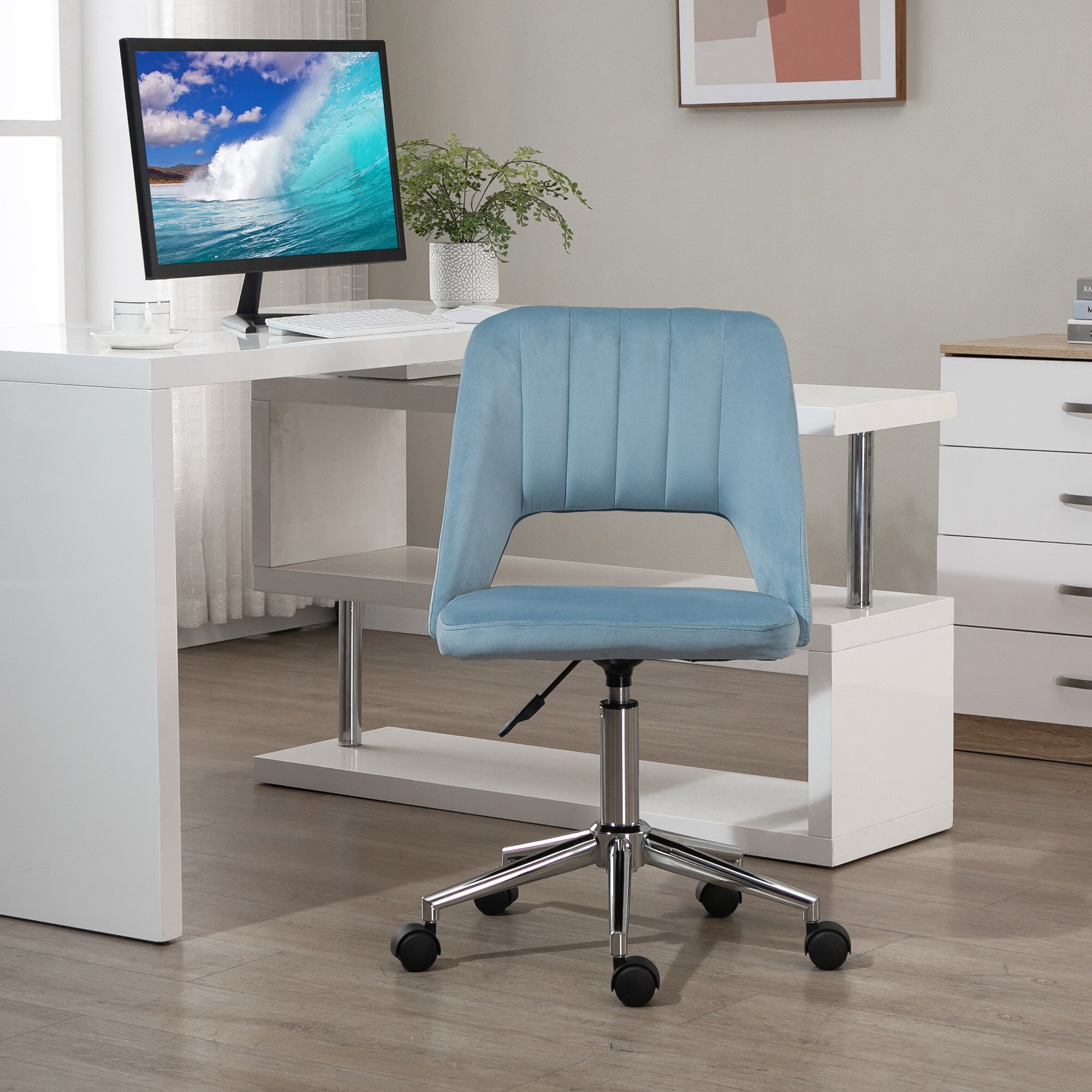 Vinsetto Bürostuhl moderner Stil, drehräder, High-End-Gaslift Blau 49 x 54 x 79-91 cm (BxTxH)