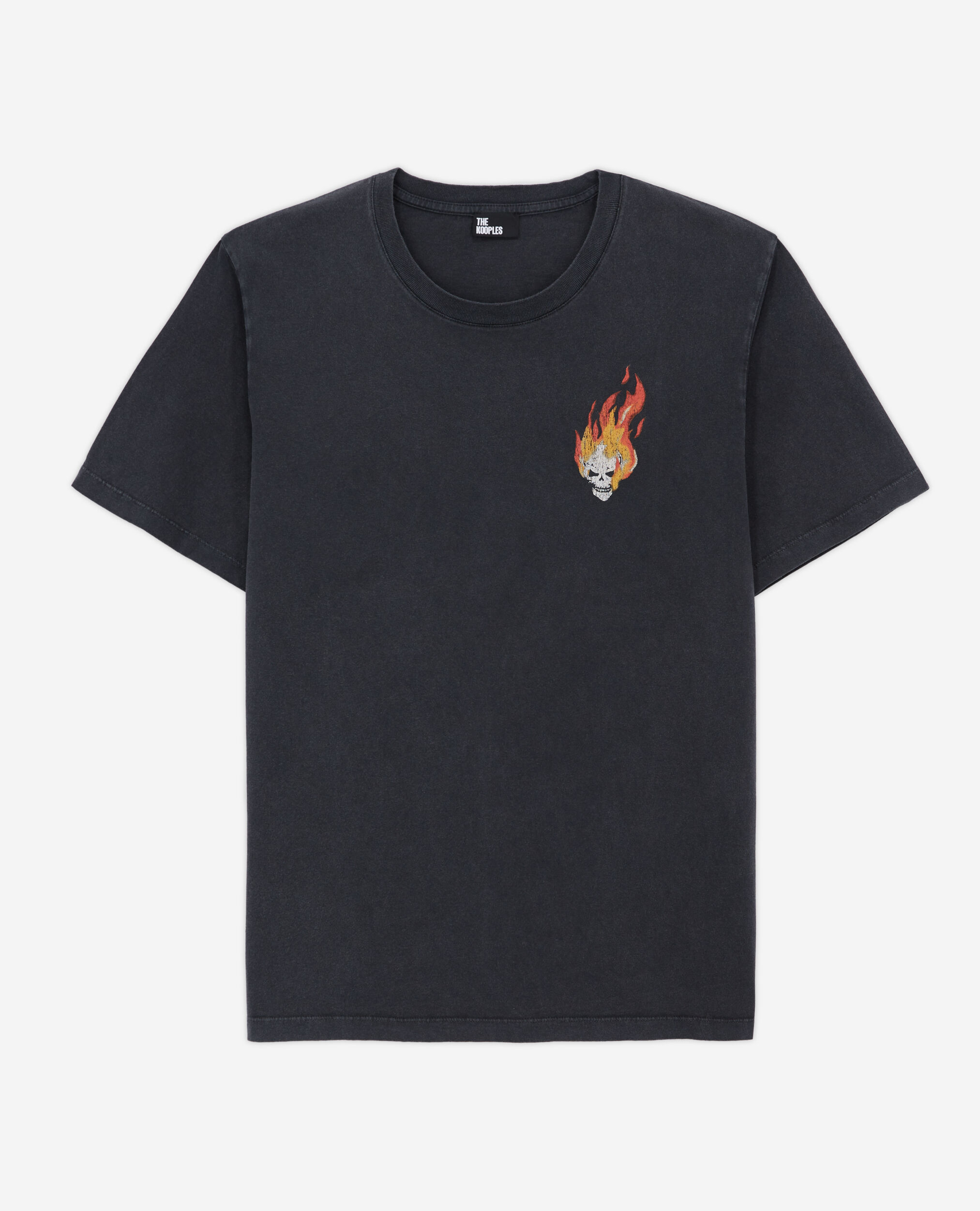 T-shirt noir sérigraphié Skull on fire