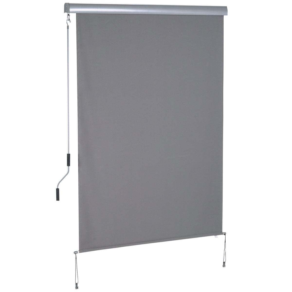 Outsunny verticale zonwering, verticale zonwering met handzwengel, 200 x 140 cm, polyester doek + aluminium, grijs