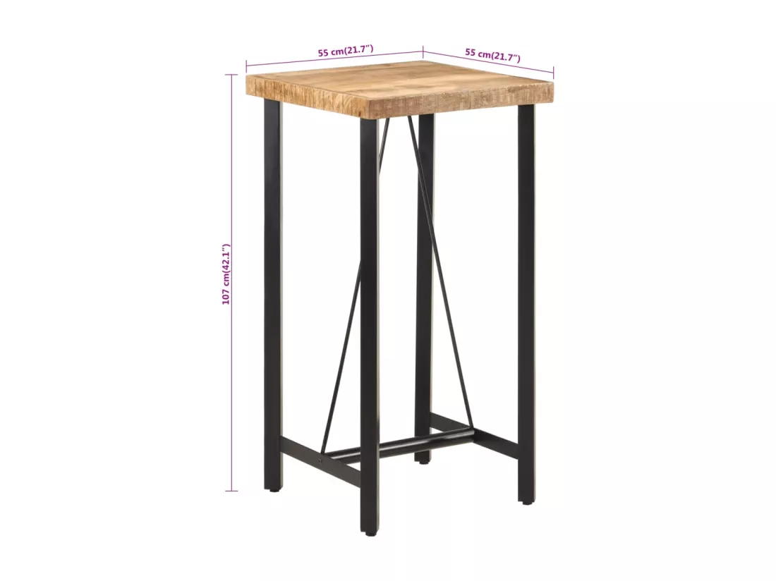 Table de bar 55x55x107 cm bois massif de manguier et fer
