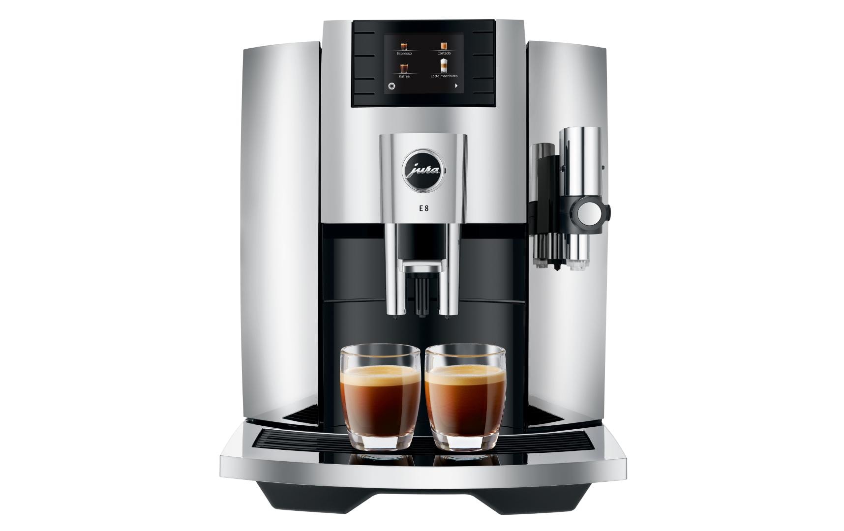 Kaffeevollautomat E8 Chrom (SB)<br>Zweitassen-Vollautomat mit «Extra Shot»-Zusatzfunktion
