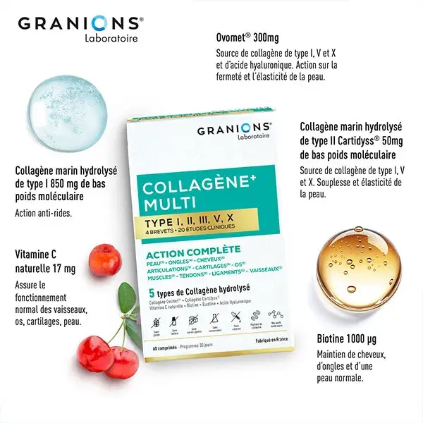 Granions - Multi Colágeno + 5 Tipos de Colágeno - 20 estudos clínicos - 1 mês