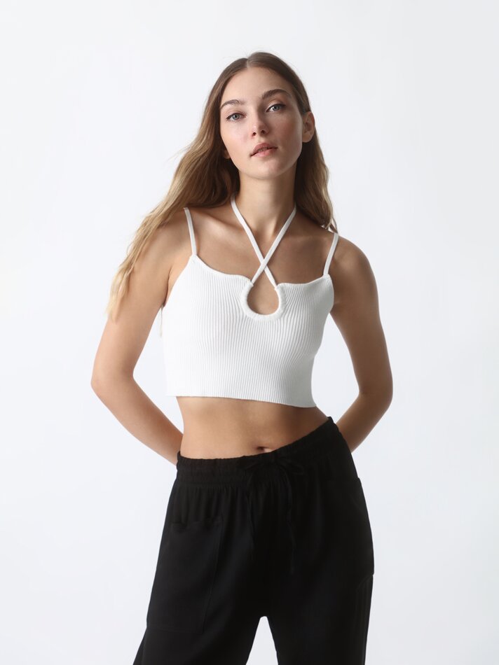 Top cropped canelado - Branco