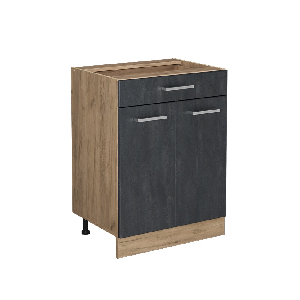Vicco Schubunterschrank R-Line Schwarz Beton Eiche 60 cm mit Arbeitsplatte Anthrazit