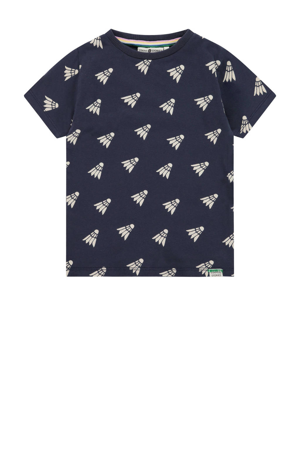 Stains&Stories T-shirt met all over print donkerblauw/ecru