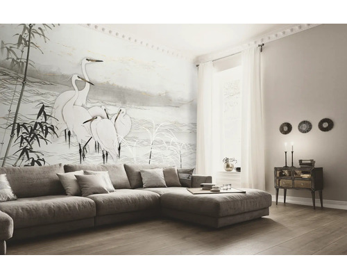 Vliesbehang 2244-10 GMK Art Edition Vogels Azië wit 8-delige set 400 x 270 cm