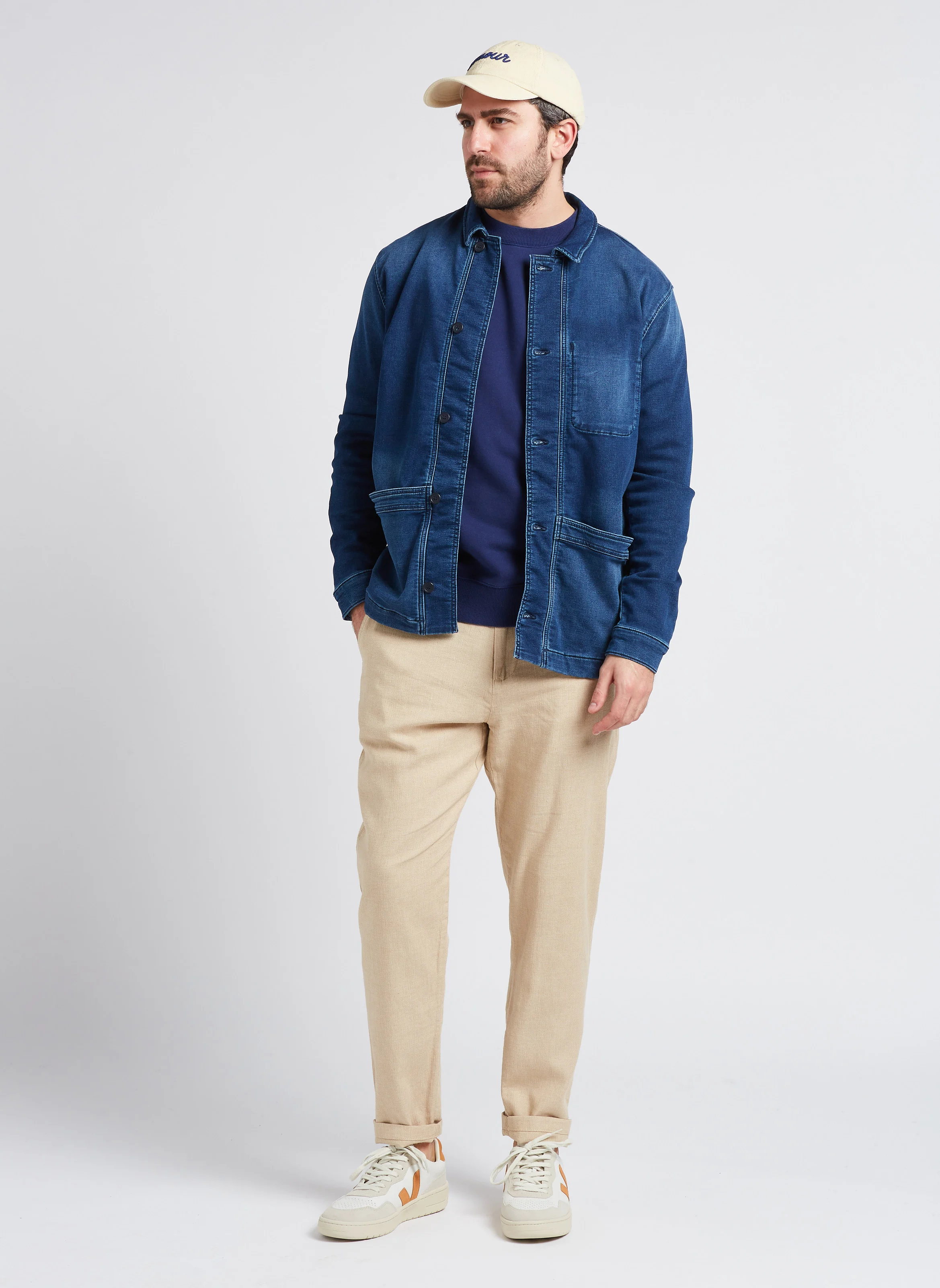Pantalon droit en coton bio mélangé| Beige