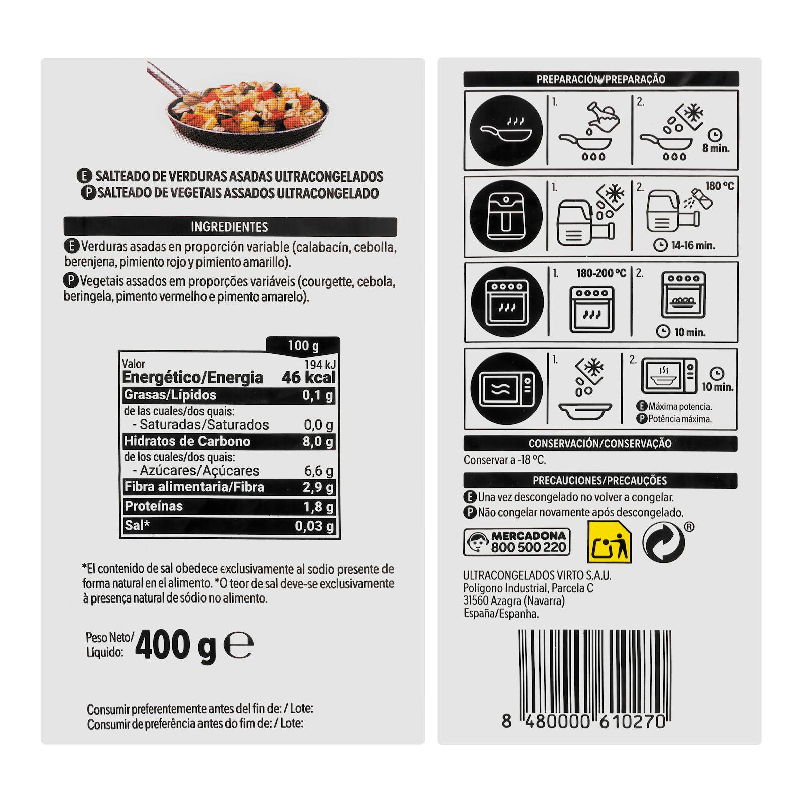 Légumes rôtis sautés de Hacendado, surgelés