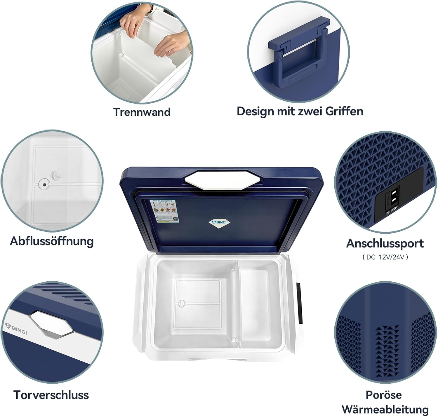 BINGI Kompressor Kühlbox 30 Liter Tragbarer Auto-Kühlschrank 12/24V DC und 230V AC Mini Gefrierschrank für Auto, LKW, Camping, Wohnmobil und Zuhause (15℃ bis -18℃)