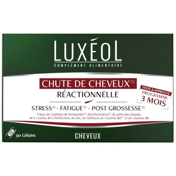 Compléments alimentaires chute de cheveux réactionnelle cure 3 mois Luxéol 90 gélules