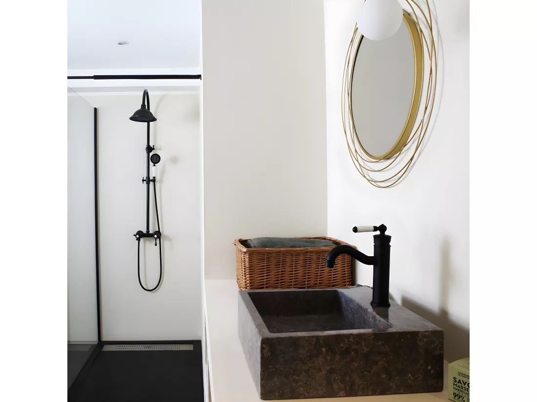 Leeds colonne de douche rétro noir vieilli mitigeur mécanique - Essebagno