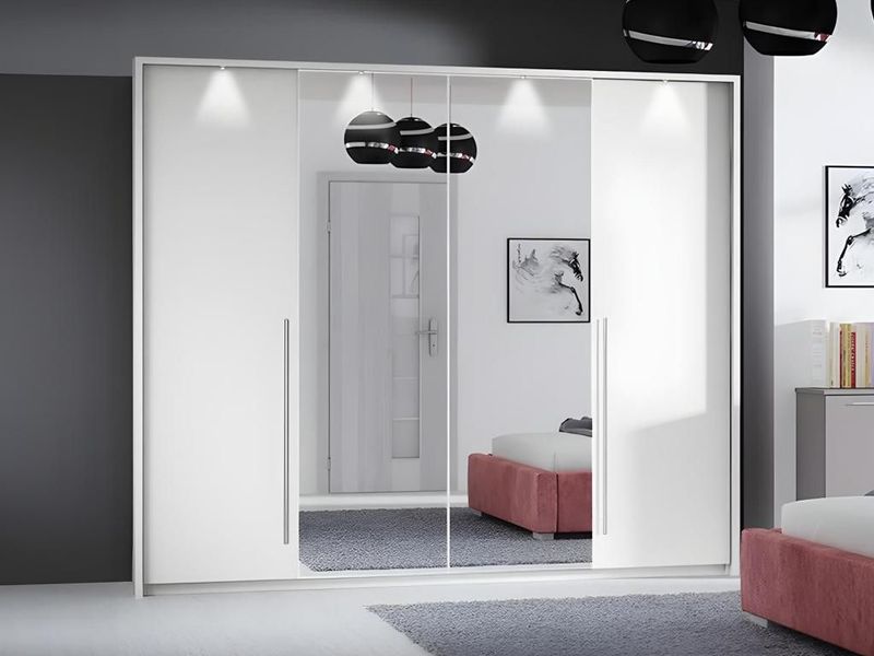 Kledingkast - Wit - Spaanplaat - Met LED Verlichting - Schuifdeuren