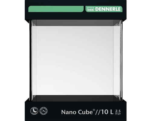 DENNERLE Nano Cube 10L aquarium met zwarte achtergrondfolie, schuimmat, afdekglas en beginnersbrochure, ca. 20 x 20 x 25 cm