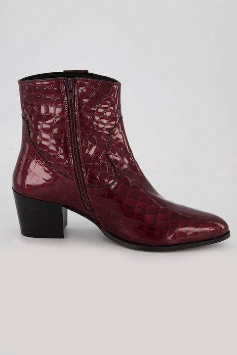 Leder-Stiefeletten, Kroko-Prägung, Weite H