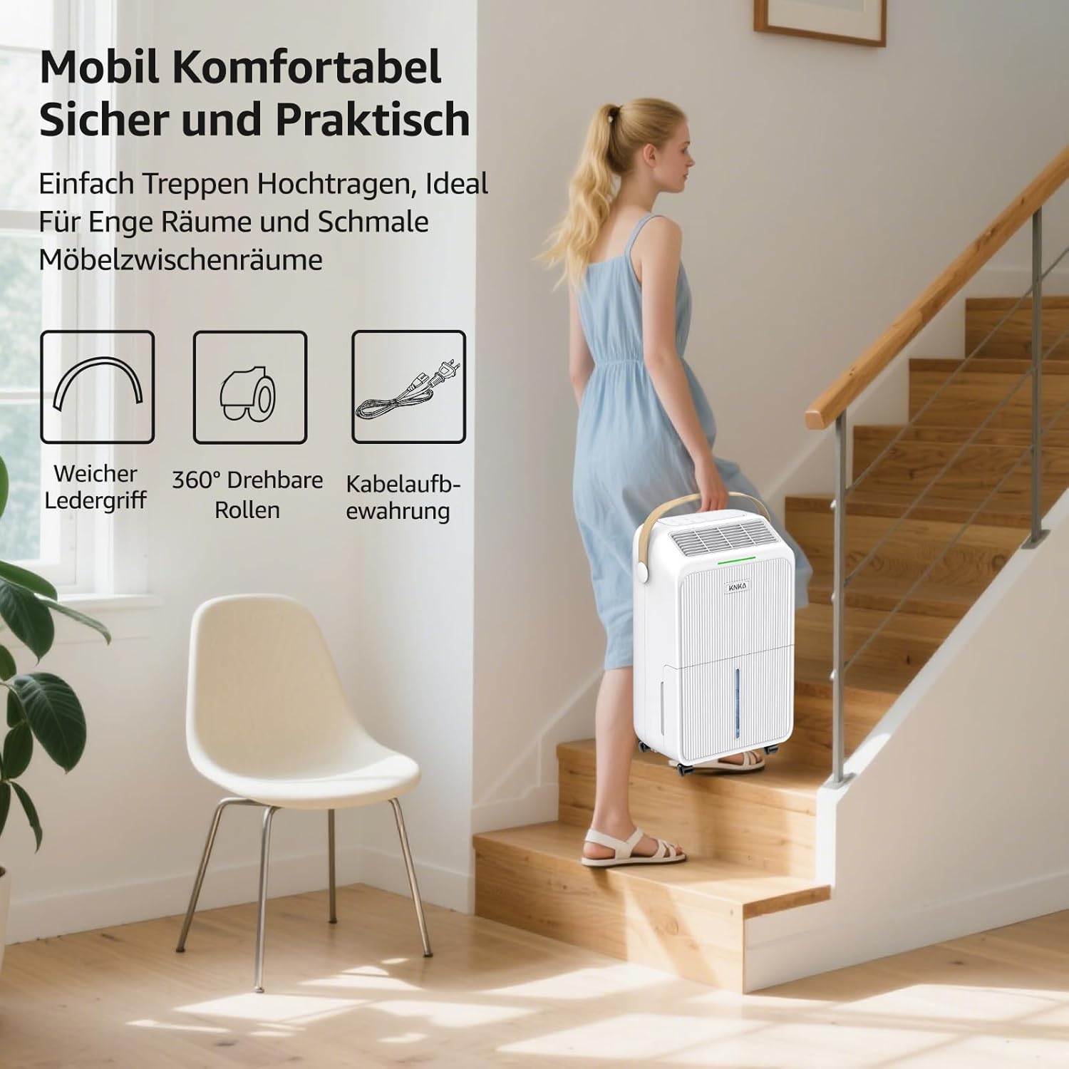 KNKA Luftentfeuchter, 16L/T, Energiesparender Entfeuchter, Leiser Raumentfeuchter, 3,3L Wassertank, Schlafmodus, LED-Feuchtigkeitsanzeige in Echtzeit, 100m³ (35m²), für Waschküche, Wohnung,Keller