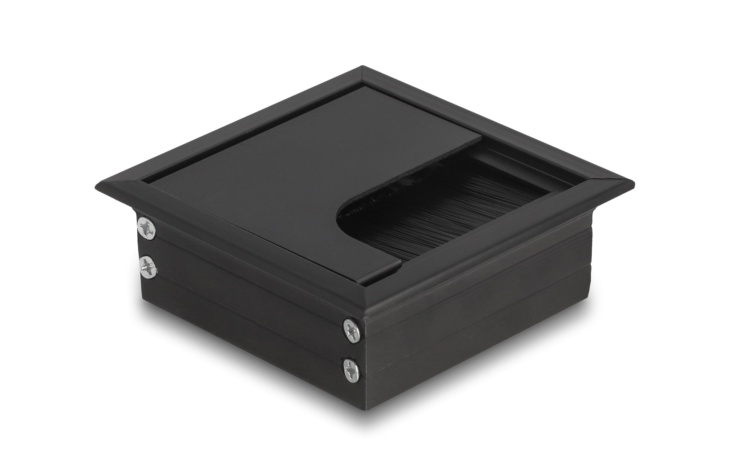 Einbaurahmen für Tisch mit Bürste 80x80x28mm, SchwarzDelock Kabeldurchführung für Tischeinbau mit Bürste 80 x 80 x 28 mm Schwarz
