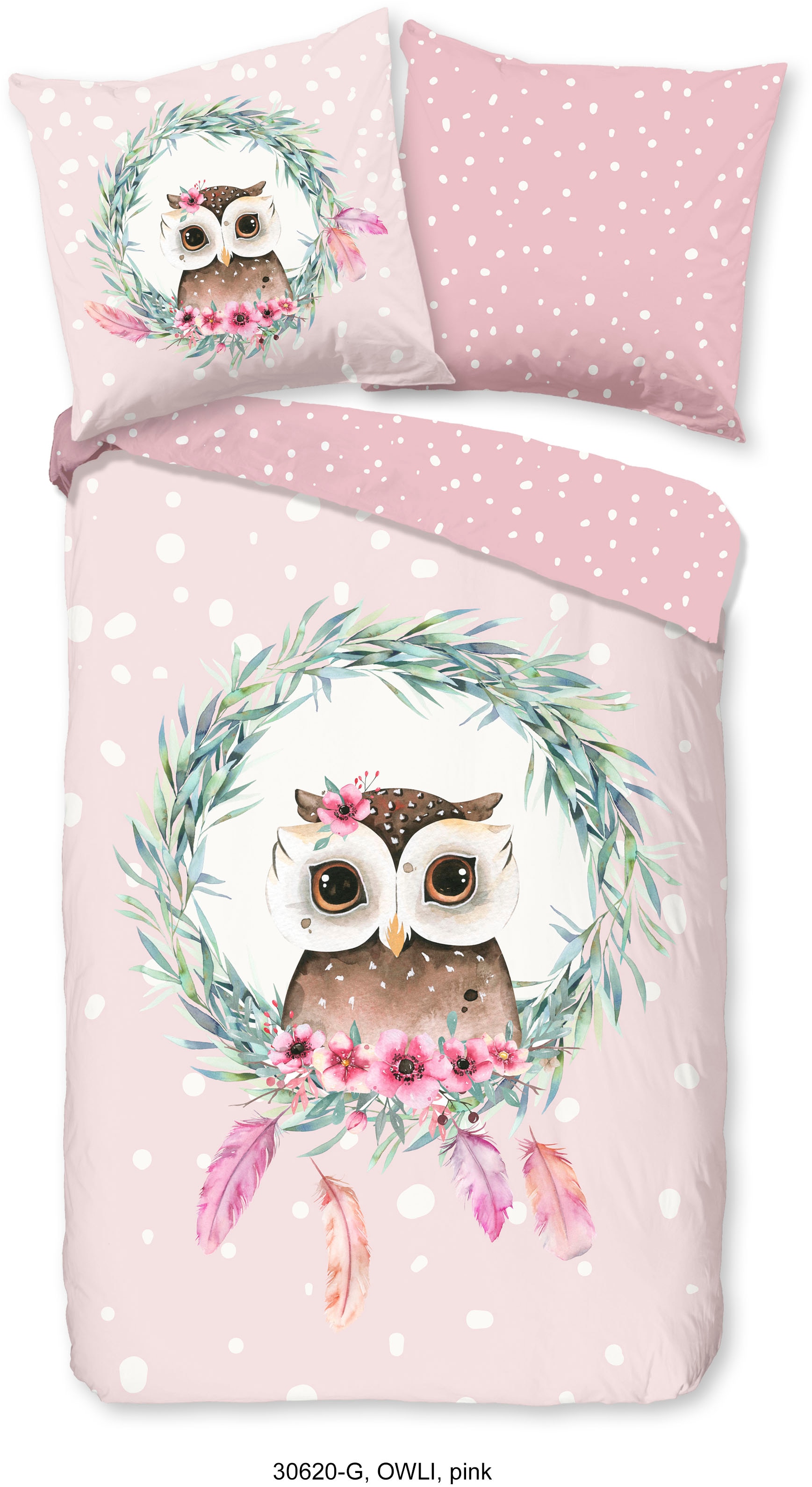 good morning Kinderbettwäsche »Owli« 2 Stk. tlg. Baumwolle, 135x200, Reissverschluss, Wende, Kind, Mädchen, Rosa, Eule