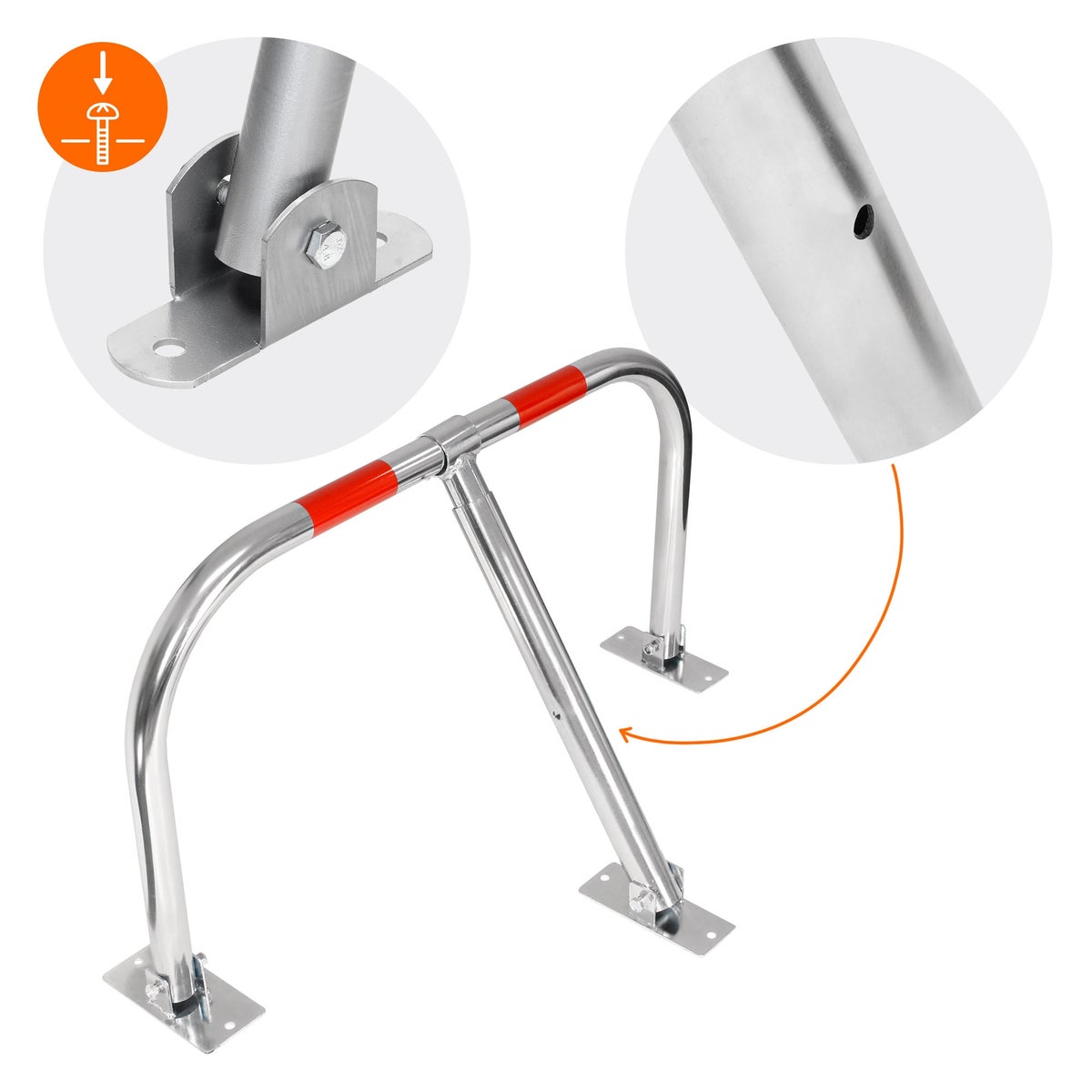 ECD Duitsland 2x Parkeerbarrière Parkeerpaal 84 x 48 cm, opvouwbaar, inklapbaar, gemaakt van gegalvaniseerde metalen buis 32 mm, parkeerbarrière met 3 poten en 2 rode waarschuwingsstrepen, afzetpaal parkeerblokkering parkeerbarrière