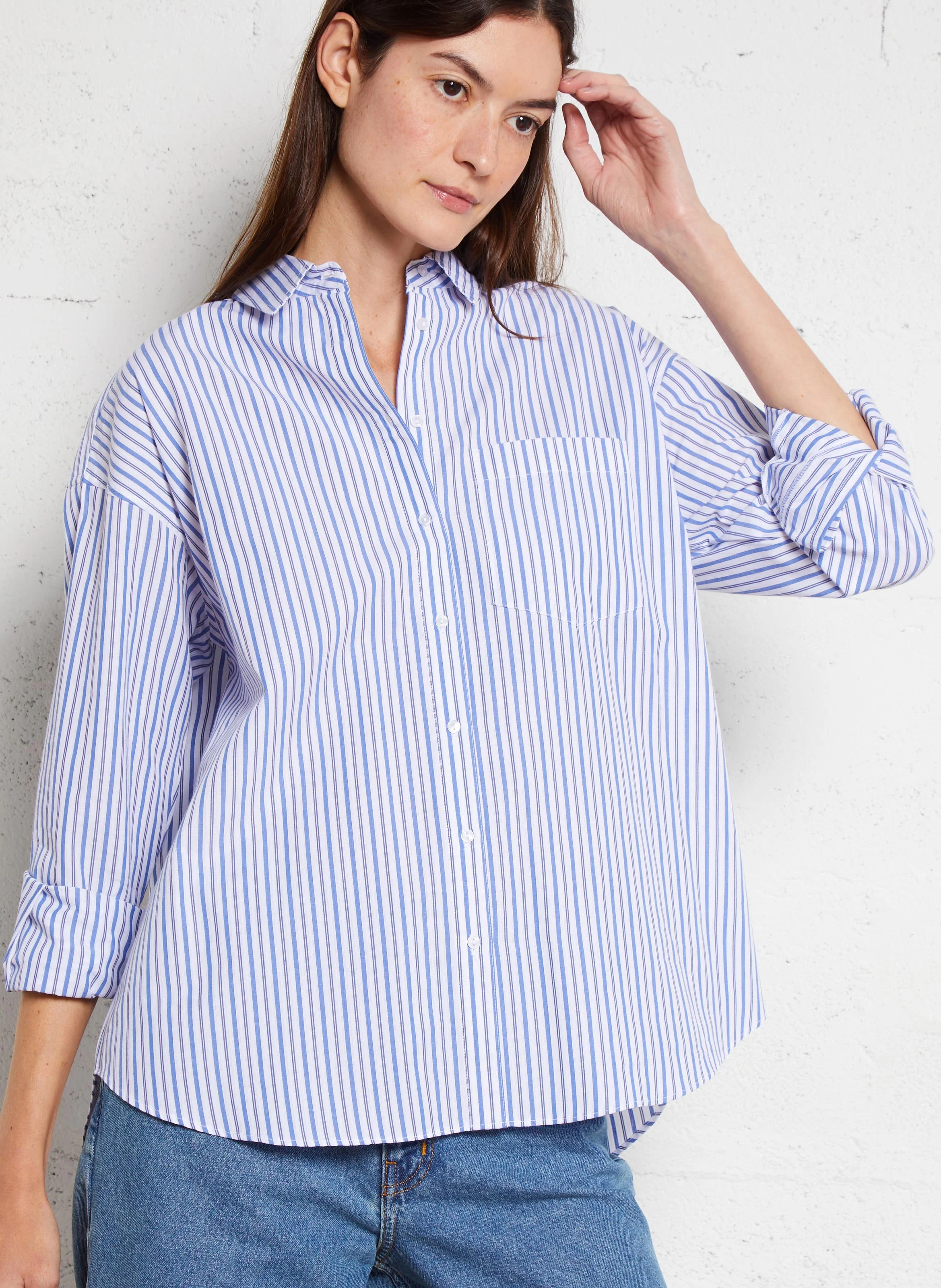 CAJOLIE - Chemise col classique à rayures | Bleu