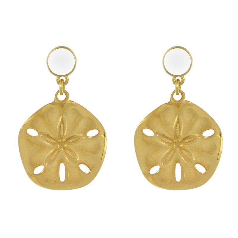 Boucles d'Oreilles Laiton Doré Rond Coloré et Dollar des Sables