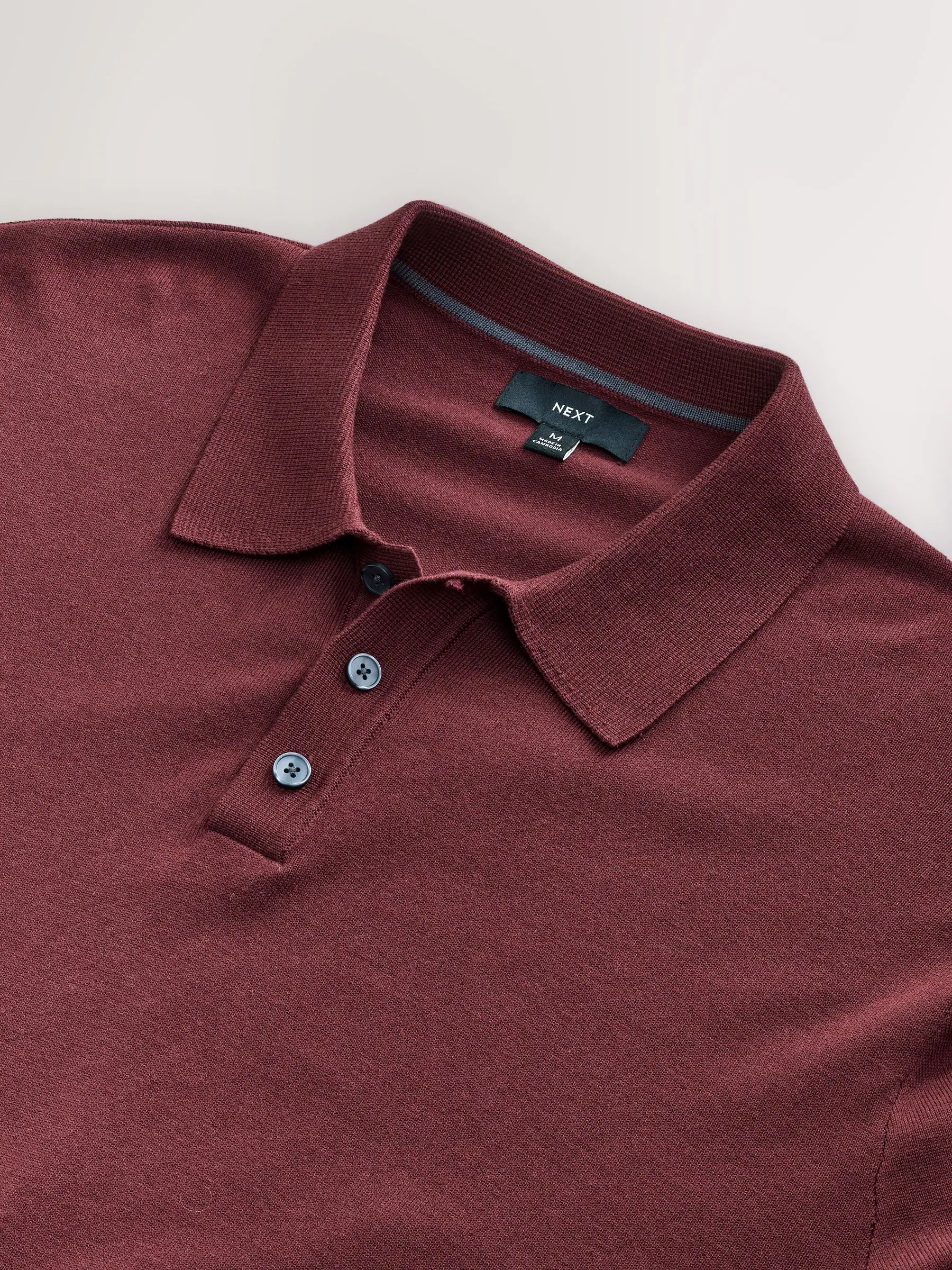 Rood - Normale Pasvorm - Katoenrijk gebreid poloshirt met lange mouwen