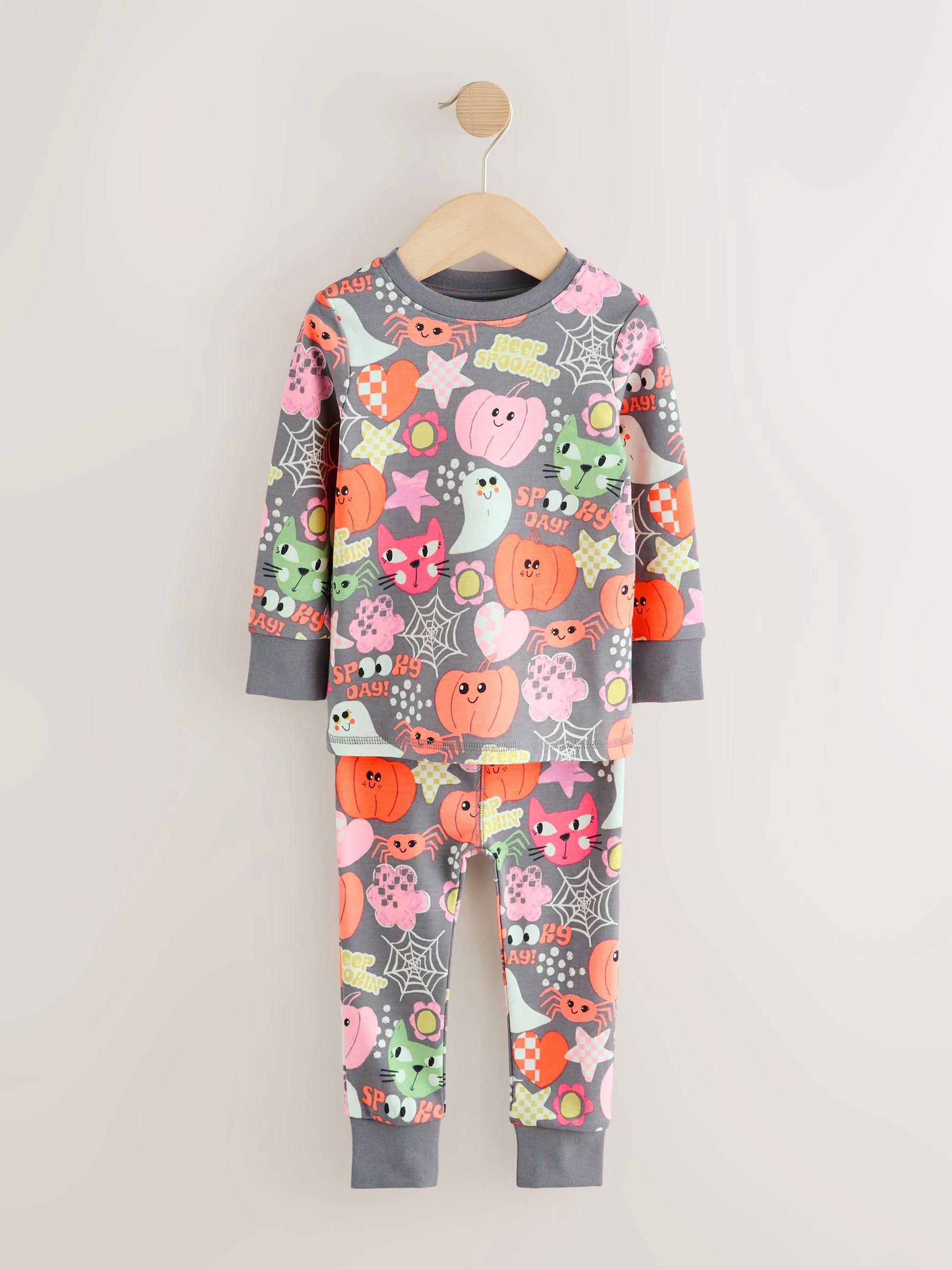 Grey Ghost & Pumpkin Print - Halloween behaaglijke pyjama (9mnd-12jr)